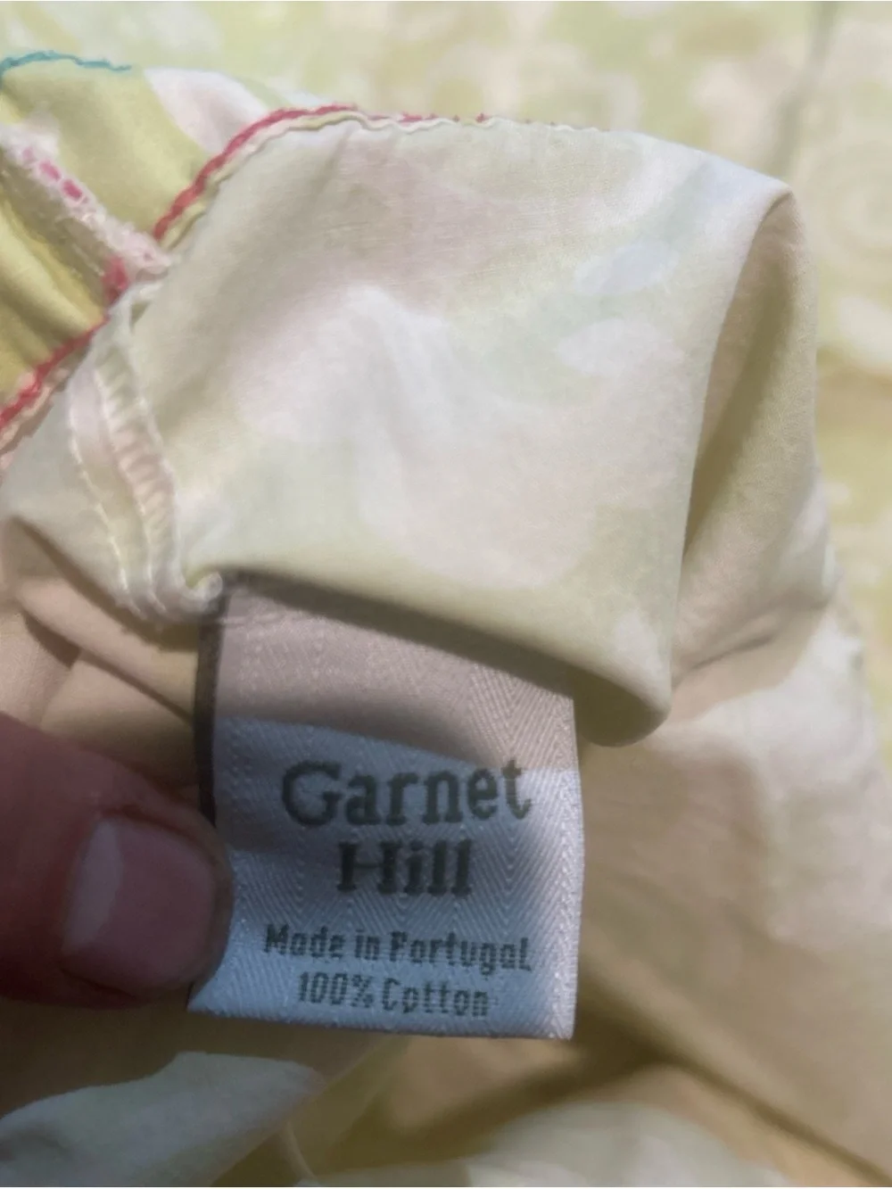 Garnet Hill Queen FLAT SHEET & 2 Pillow Cases Green Embroidery Trim PORTUGAL.